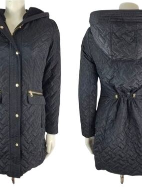 Cole Haan Signature Womens Small Black Quilted Hooded Puffer Coat Jacket